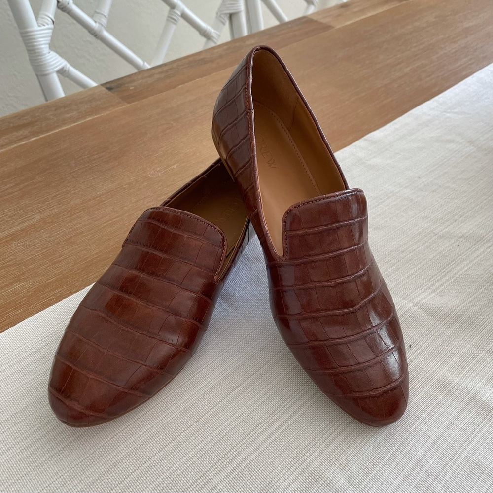 J. Crew Brown Crocodile-Embossed Loafer